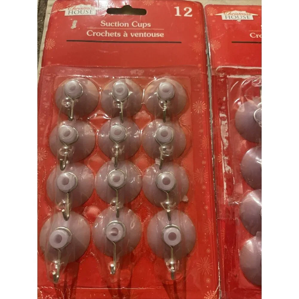 Christmas House 12 Suction Cups With Hooks For Holiday Decorations & Hanging